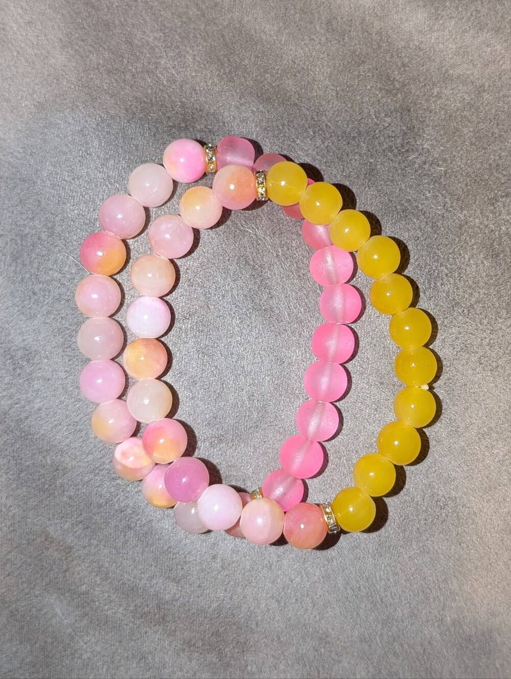 Jade And Glass Beaded Stretch Bracelets Set Of 2